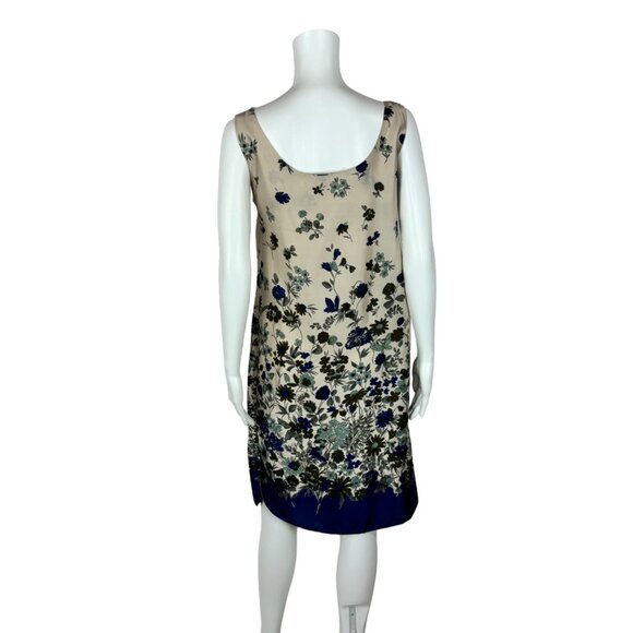Vintage 60s Floral Dress Women's Small Blue Border Print Acetate Thin Shift - Picture 7 of 10